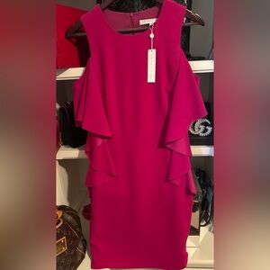 Trina Turk Magenta Ruffle open shoulder Dress
Woman’s size 6